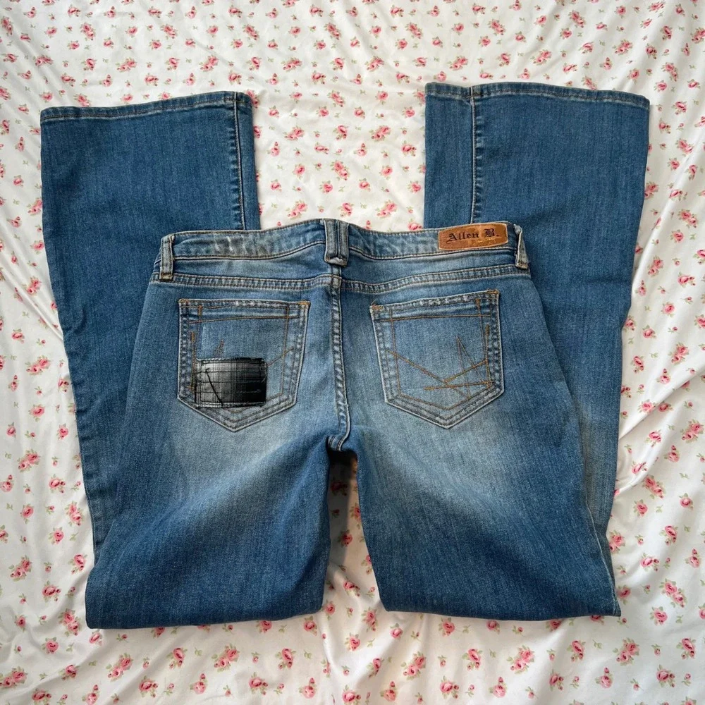 vintage allen b low rise patchwork flare jeans